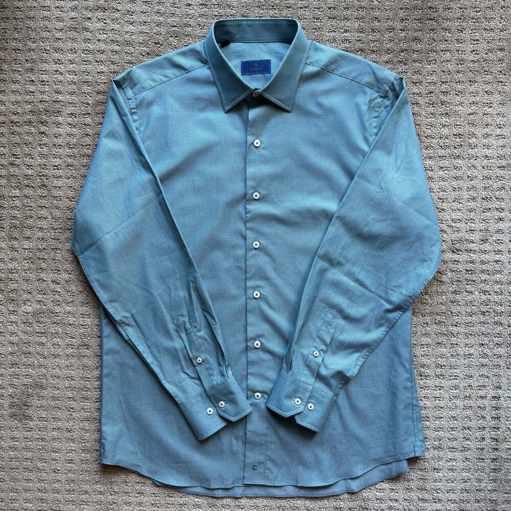 David Donahue Dress Shirt Size L Blue Geometric Long Sleeve Button Up